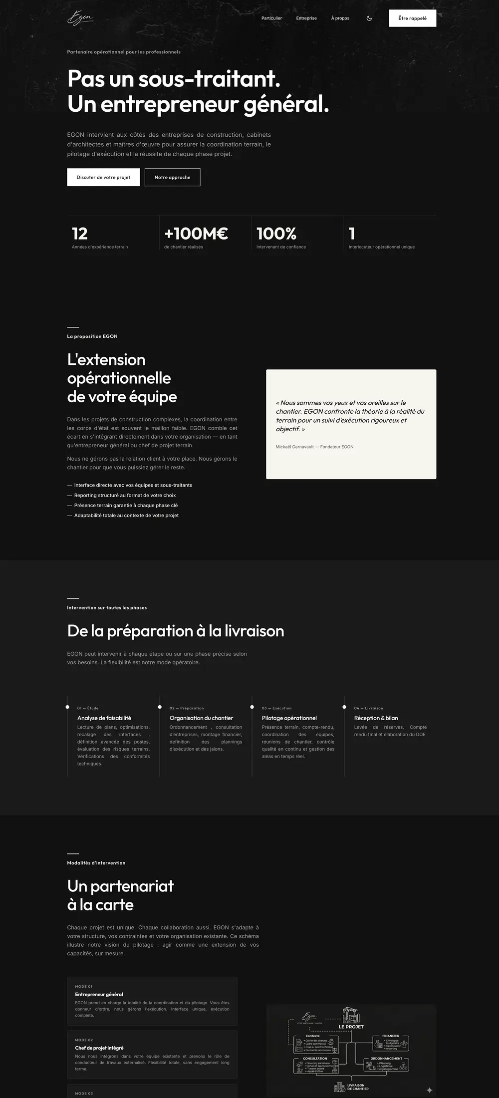 Page d'accueil du site egon-group.fr, réalisé pour EGON