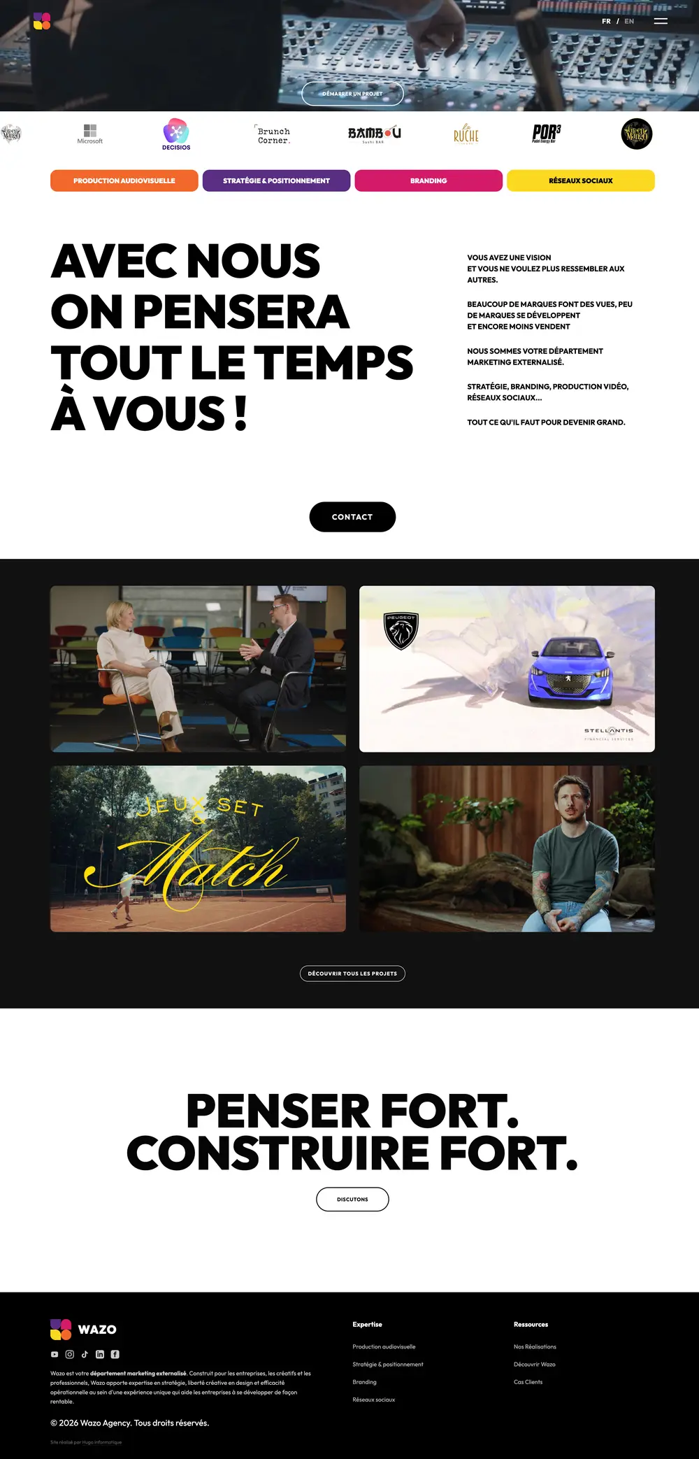 Page d'accueil du site wazo-agency.com, réalisé pour Wazo Agency